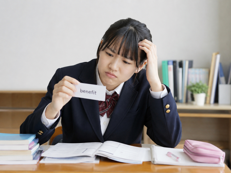 英単語の意味を思い出せずに困っている女子生徒