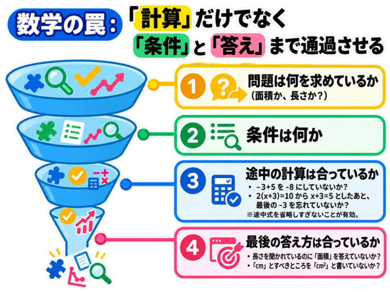 数学――「計算」だけでなく「条件」と「答え」まで確認する